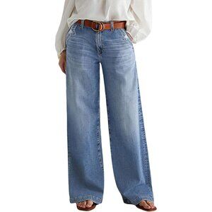 Wide Leg Jeans Women Cotton Blend High Waist Baggy Decor Wash Casual